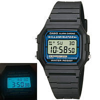 Наручные часы Casio оригинал черные F-105W с подсветкой на весь экран, электронные часы Касио ретро квадратные