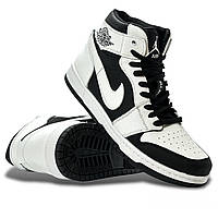 Кроссовки подростковые весенние Nike Air Jordan 1 кожаные черно-белые деми осень/весна
