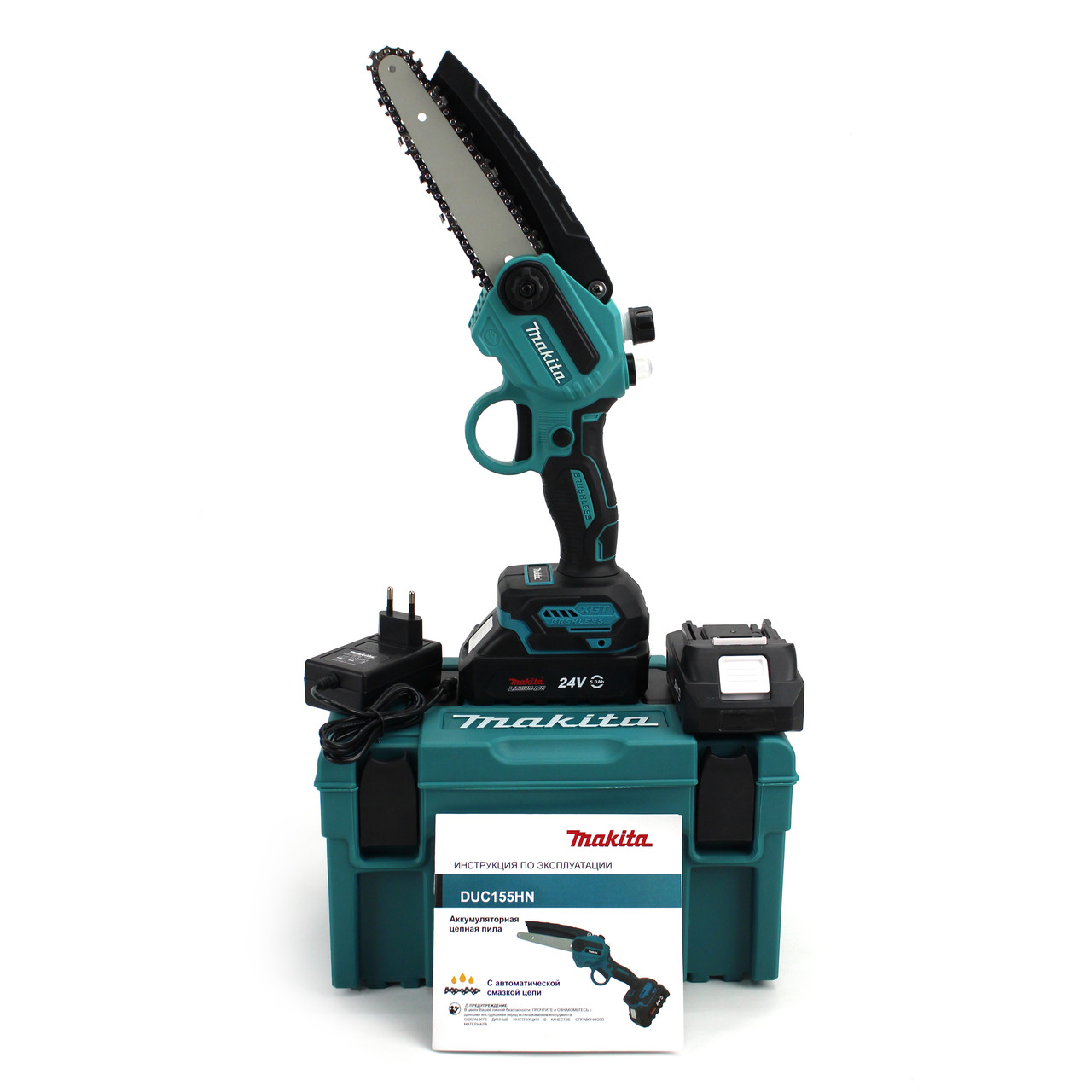 Акумуляторна міні-пила Makita DUC155HN (24V, 4AH, шина 15 см) з напівавтоматичним змащенням ланцюга