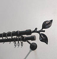 Карниз для штор металлический ЛИСТ РОЗИ двойной 19+19мм 1.6м цвет Чёрный матовый