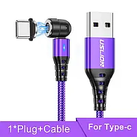 Усиленный Магнитный кабель USLION 5pin Фиолетовый для зарядки, передачи данных (USB Type-C) 540°, 1метр, 5A