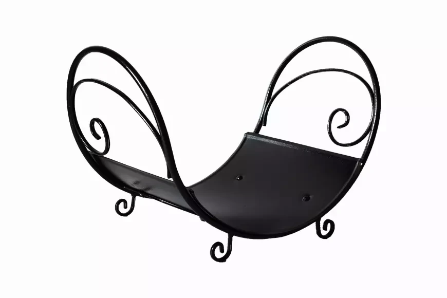 Стильний камінний кошик для дров металева дровниця чорного кольору, фото 1