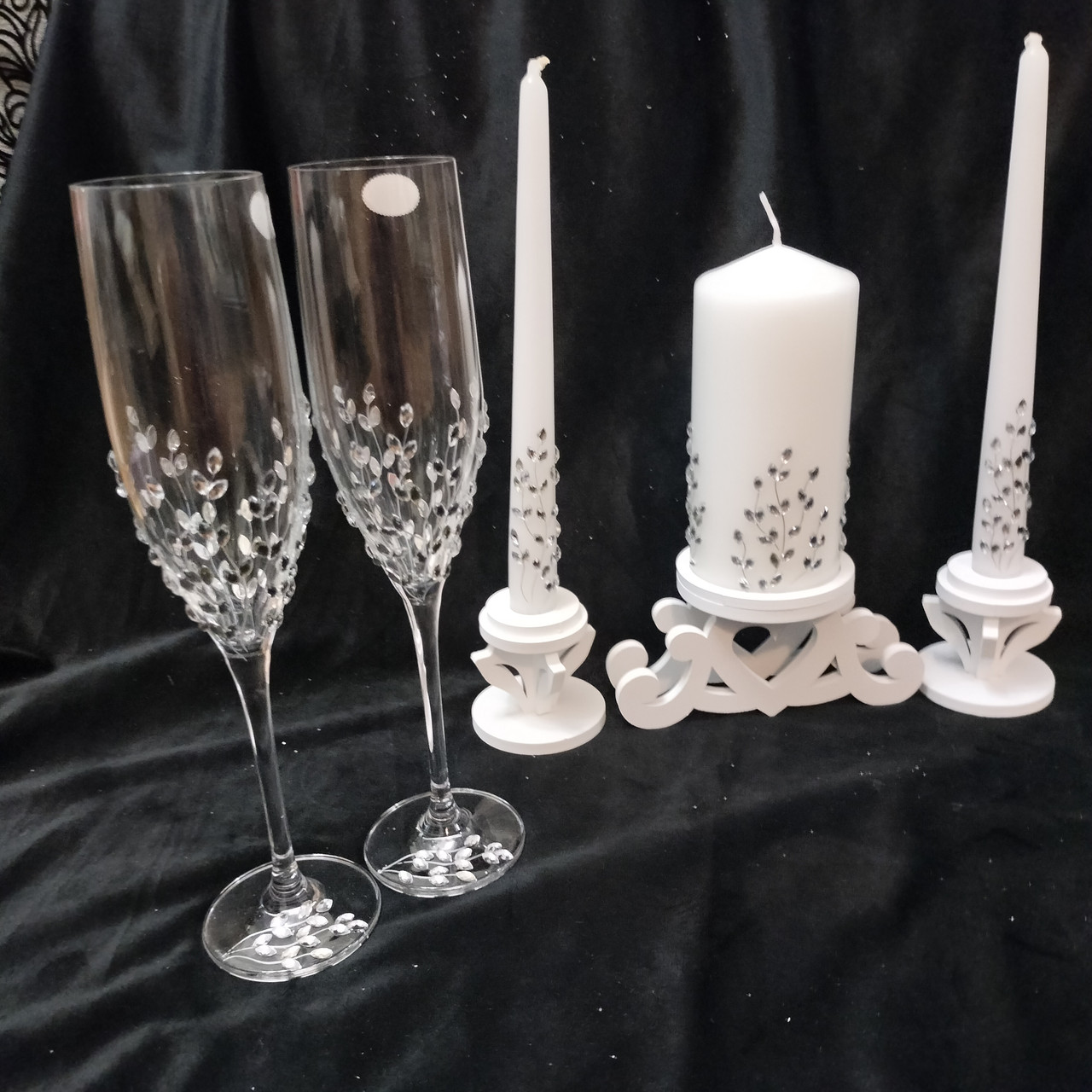 Набір весільні келихи, свічки та свічник. "Стразы", фото 1