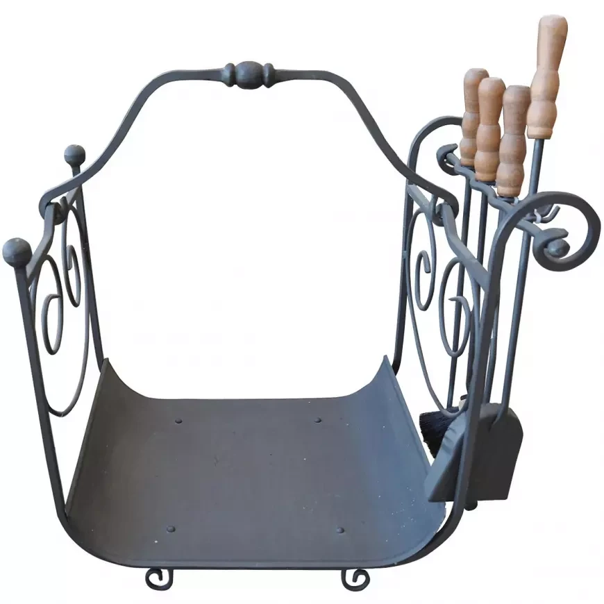 Набір аксесуарів для каміна та дровниця металева чорного кольору, фото 1