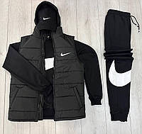 Мужской спортивный базовый трикотажный костюм Nike Big Swoosh Black 4 в 1 худи штаны кепка жилетка двунитка