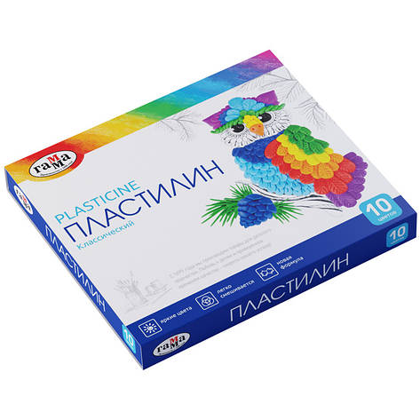 Пластилін ГАММА "Класичний", кор., стек, 200 г, 10 кол., 281032, фото 1