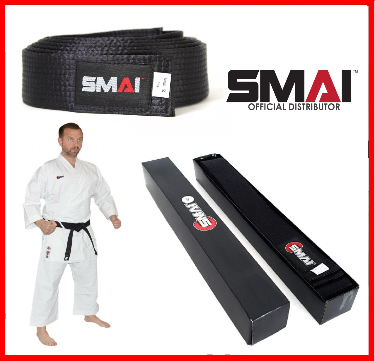 Пояс кімоно чорний SMAI SM B003B для карате тхеквондо айкідо джиу-джитсу та інших бойових мистецтв