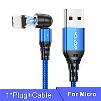 Усиленный Магнитный кабель USLION 5pin Синий для зарядки, передачи данных (micro USB) 540°, 1метр, 5A