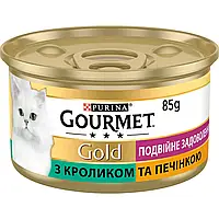 Вологий корм GOURMET (Гурме) Gold для дорослих котів, шматочки у підливці з кроликом та печінкою 85 г (7613031381081)
