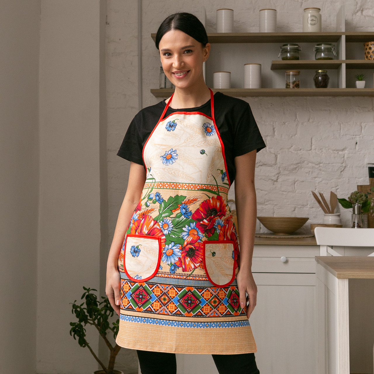 Фартух лляний "Мак-колосок" (75х55 см.), фото 1