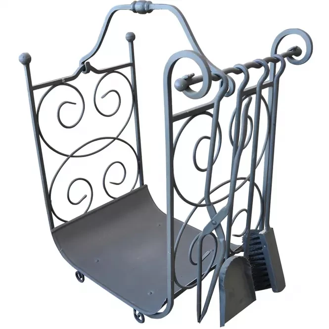 Набір аксесуарів для каміна та кошик металевий чорного кольору, фото 1