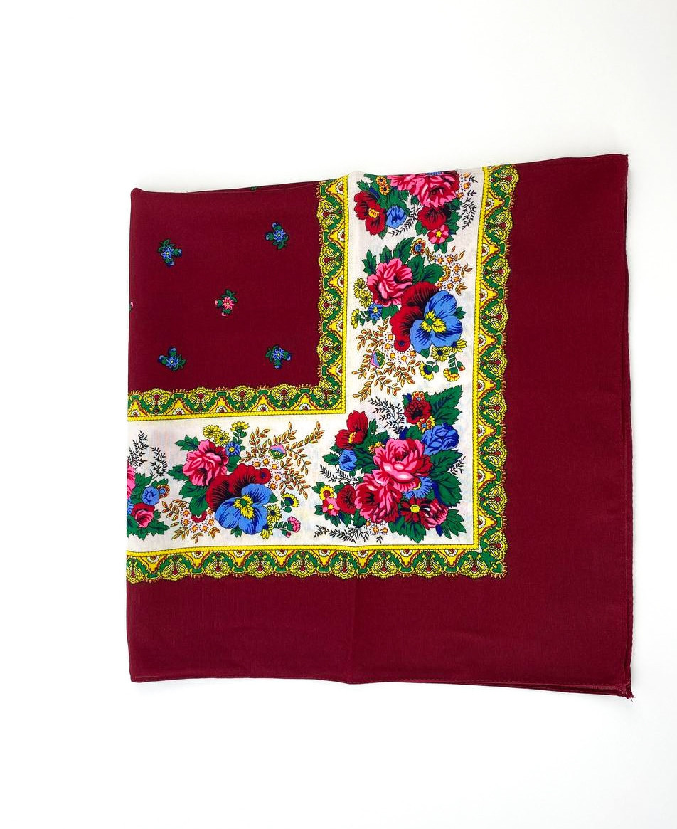 Вовняна хустка "Рамка" (без люрексу) бордова, фото 1