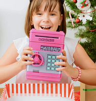 Сейф игрушка электронная копилка Сейф банкомат, с кодовым замком и купюроприемником "класическая" розовая
