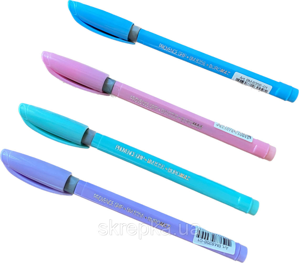 Ручка масляна Buromax 8356 PROVENCE GRIP PASTEL 0,5 мм гум. грип тригр. корпус сині чорнила