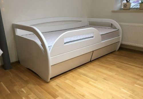 Ліжко підліткове Баварія 90-200 см із шухлядами та бічною планкою (біле), фото 1