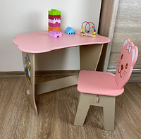 Детский стол розовый | Стол парта с крышкой облачко и стульчик для детей