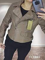 Жіноча куртка косуха єко шкіра у бежевому кольорі РОЗМІР  S (укр 40-42)