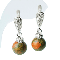 Яшма унакит, Ø12 срібло, сережки