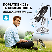 Цифровий електронний USB мікроскоп 1600Х з підсвічуванням. Підключення до Windows, Android, MacOS, фото 9