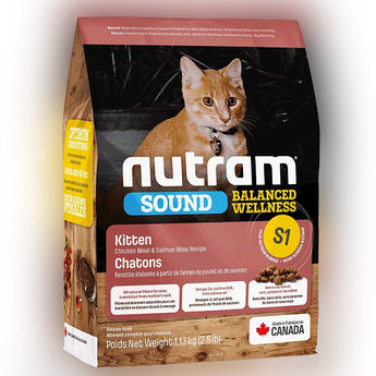 S1_NUTRAM Sound BW Холістик корм для кошенят; з куркою та лососем, 1.13 кг