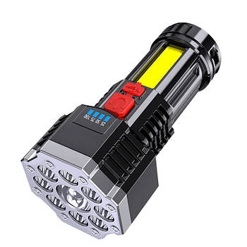 Ручний світлодіодний акумуляторний ліхтарик для дому, рибалки, дачі, 1200mAh 4 режими, Micro USB зарядка