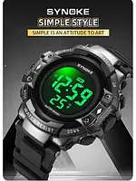 Чоловічий спортивний цифровий наручний годинник Synoke водонепроникний чорний електронний з підсвіткою