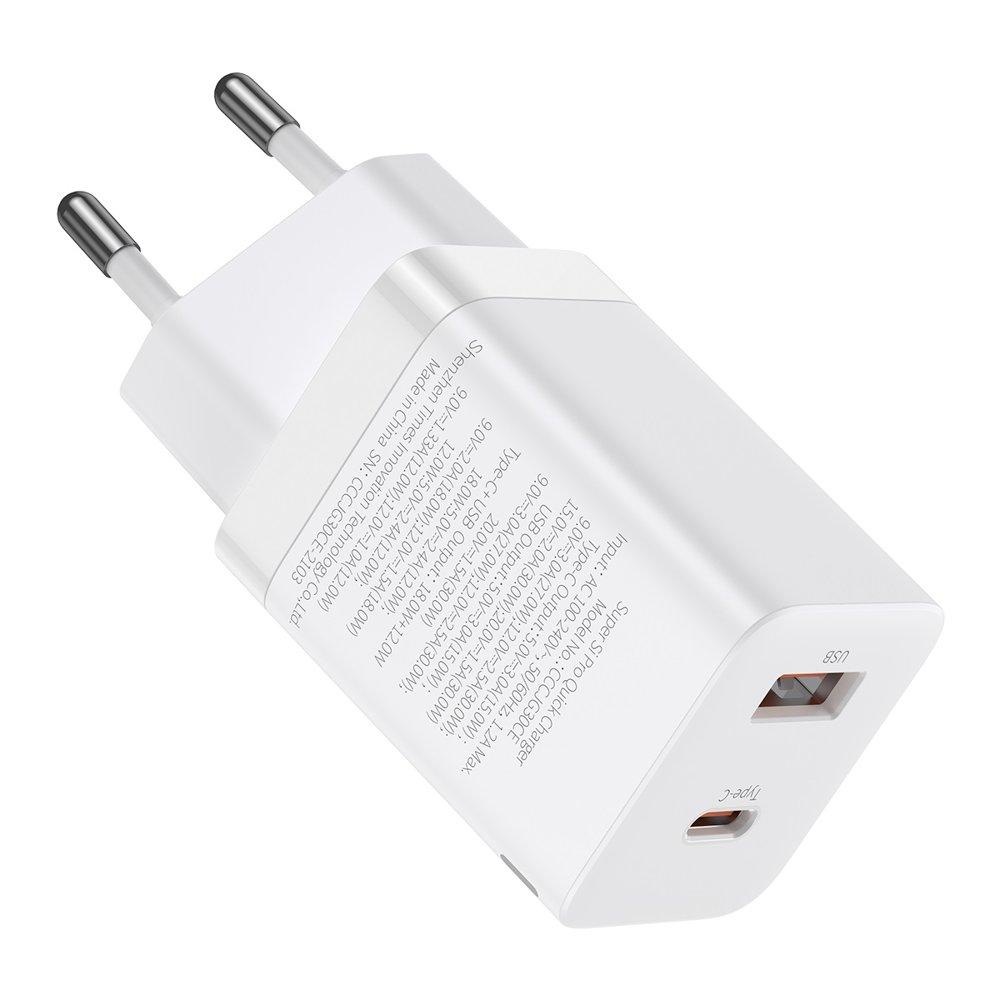 Мережевий зарядний пристрій Baseus Super Si Pro USB/USB Type C 30 W White (CCSUPP-E02)
