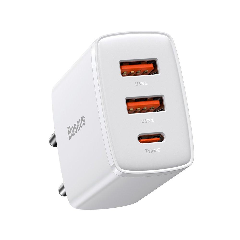 Мережевий зарядний пристрій Baseus Compact fast charger 2x USB/USB Type C 30 W 3 A White (CCXJ-E02)