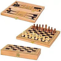 Настольная игра 3023S 3в1 Шашки, шахматы, нарды (дерево) 29,5*29,5 см поле