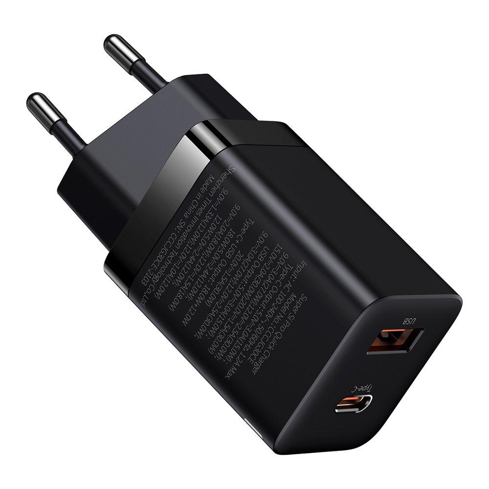 Мережевий зарядний пристрій Baseus Super Si Pro USB/USB Type C 30 W Black (CCSUPP-E01)