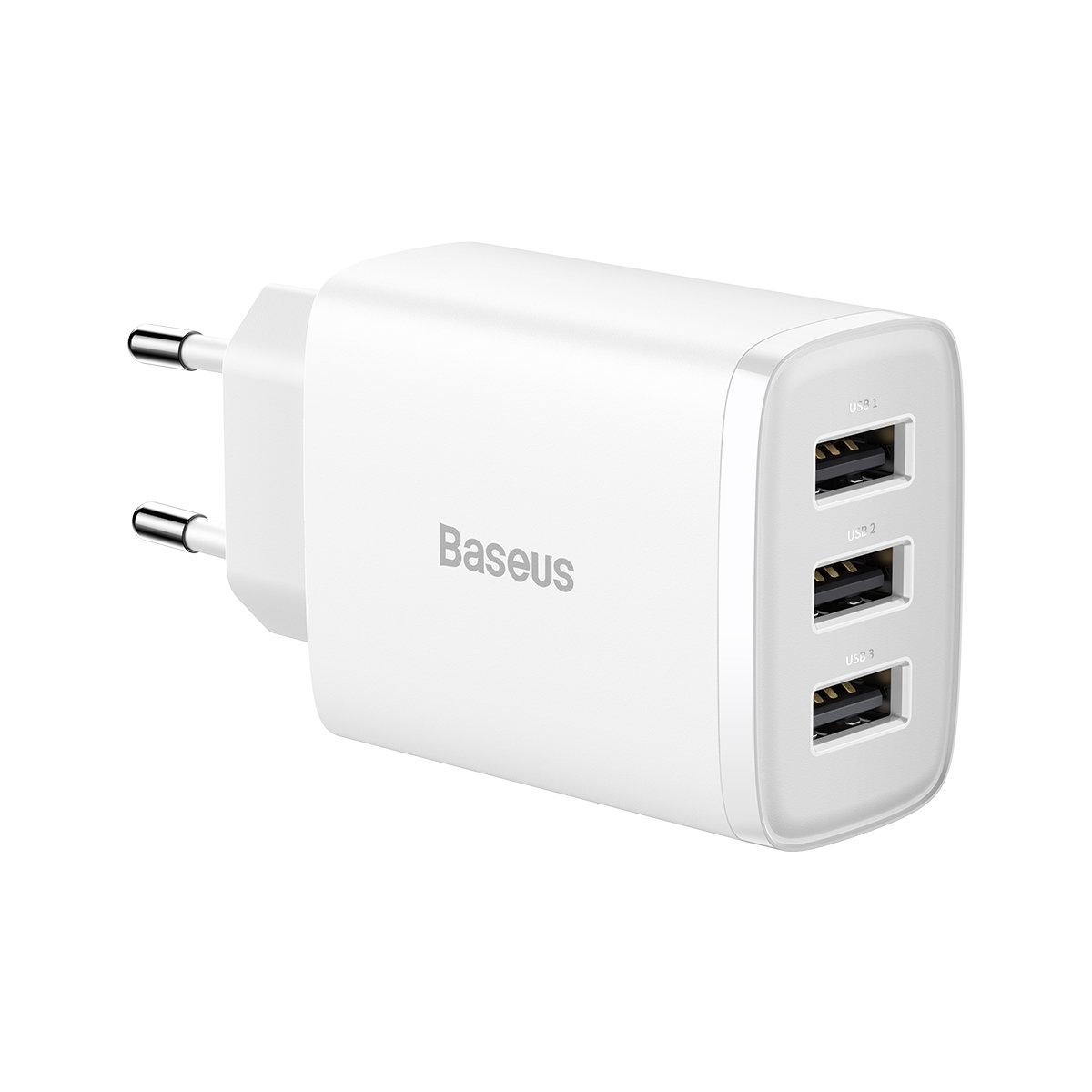 Мережевий зарядний пристрій Baseus Compact 3x USB 17 W White (CCXJ020102)