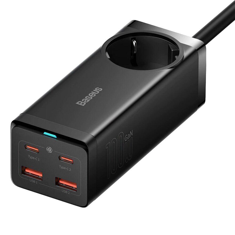 Мережевий зарядний пристрій Baseus GaN3 Pro Desktop Fast Charger AC+2U+2C 100 W + кабель Black (PSZM000401)