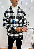 Стильная качественная мужская рубашка из шерсти оверсайз, повседневная мужская рубашка в клетку на осень