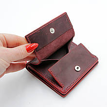 Жіночий гаманець бордовий з натуральної шкіри Grande Pelle, шкіряний гаманець з монетницею бордовий невеликий