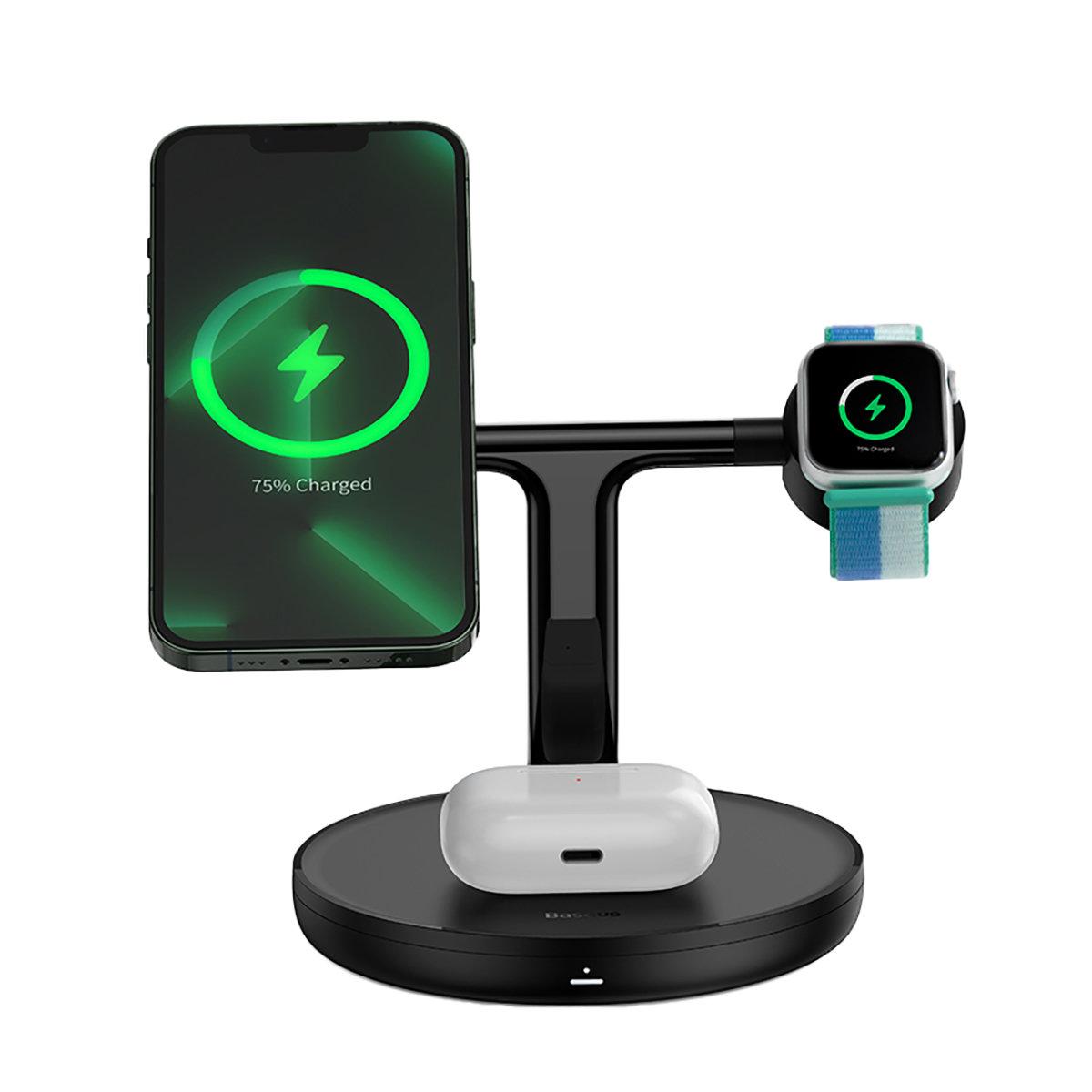 Підставка Baseus Swan з індуктивним зарядним пристроєм MagSafe 3 в 1 + кабель USB-C Black (WXTE000101)