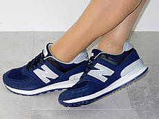 Жіночі сині кросівки Нью Беланс шкіра + текстиль