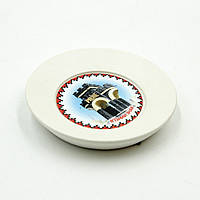 Сувенирный магнит белый коллаж ровенская брама, магнит на холодильник в виде тарелки, сувенир с города Ровно