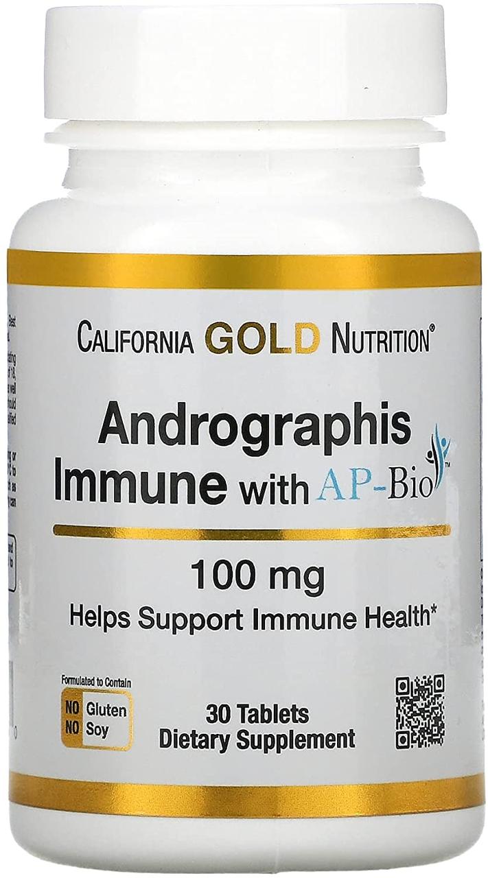 Aндрографіс для імунітету California Gold Nutrition Andrographis Immune with AP-BIO, 100 mg, 30 Tablets
