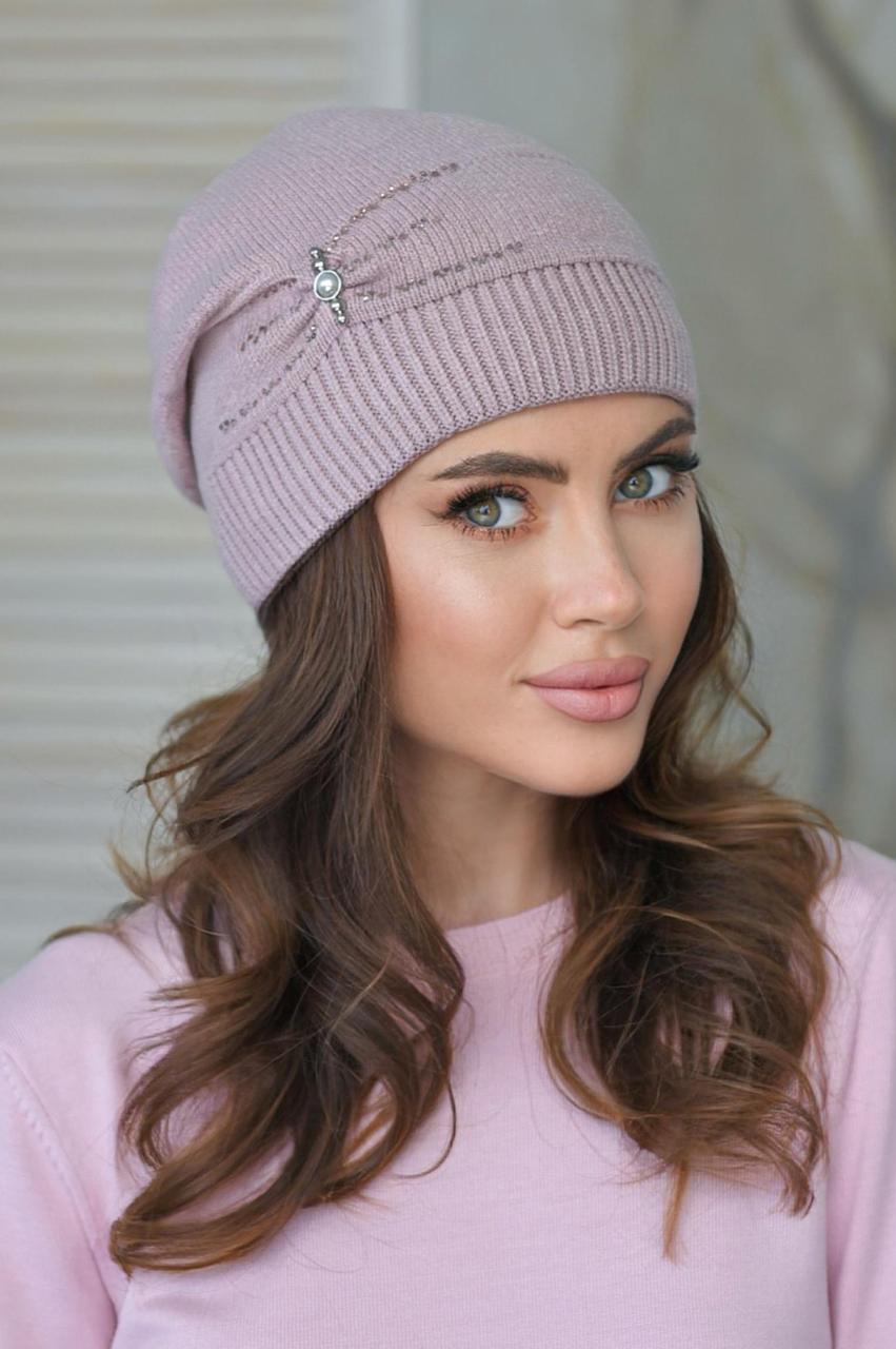 В'язана шапка "Скарлетт" колір темна пудра