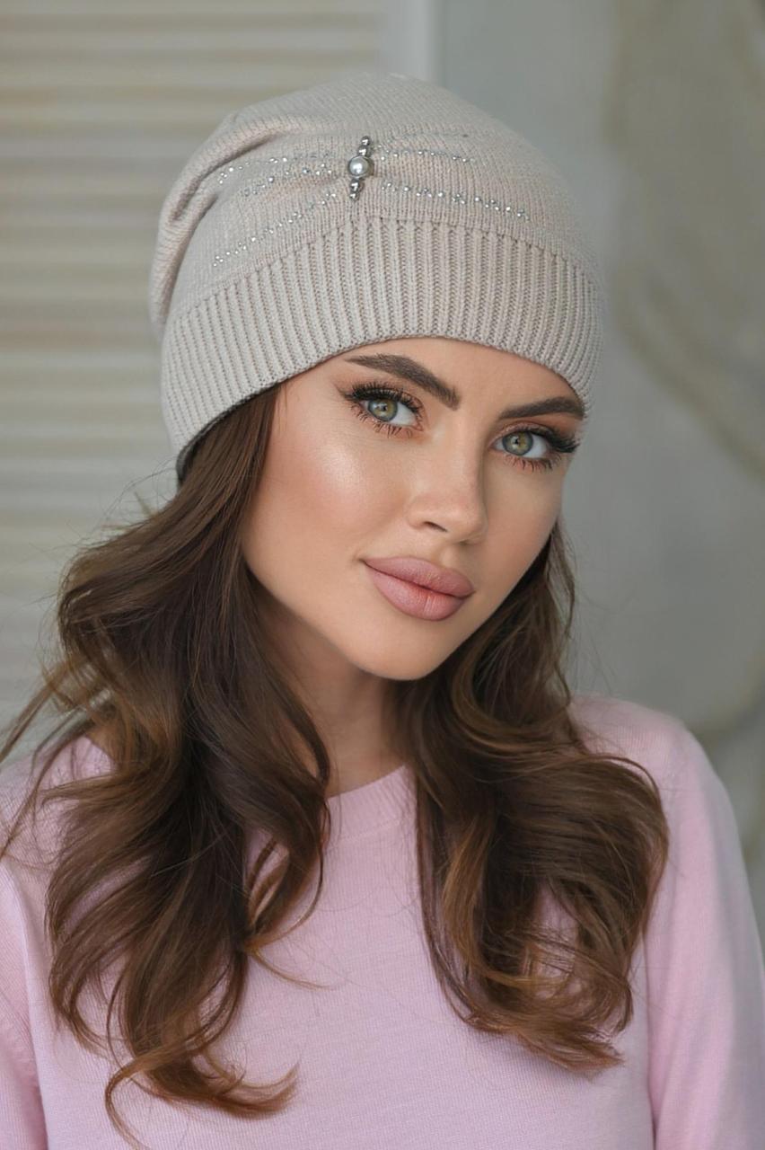 В'язана шапка "Скарлетт" колір бежевий
