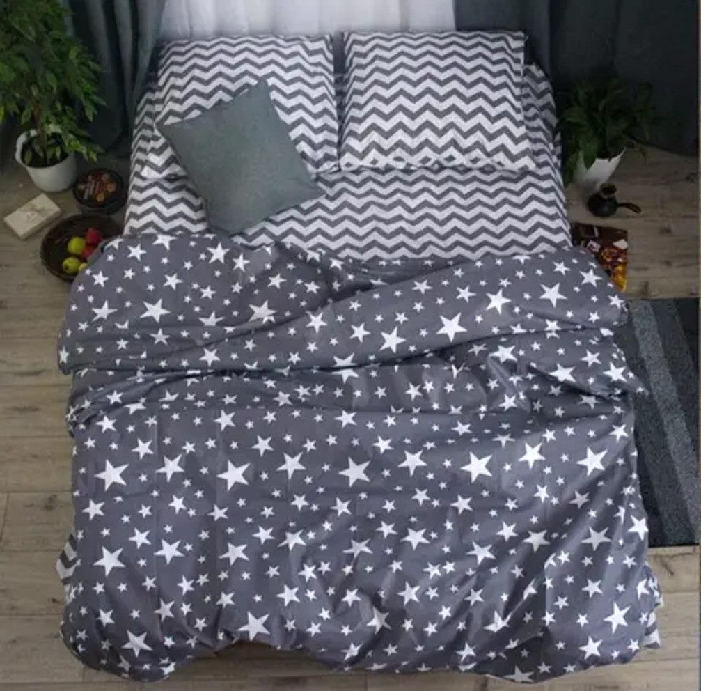 Полуторна постільна білизна 150х220 Ранфорс-бавовна (21439) Двоколірна постільна білизна з натуральних тканин, фото 1