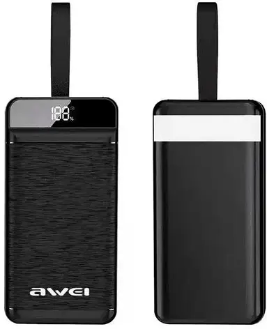 Зовнішній акумулятор PowerBank Awei P141K 40000mAh /3USB/Type-C/Lightning/ PD/QC,3A/22.5W/ black, фото 2