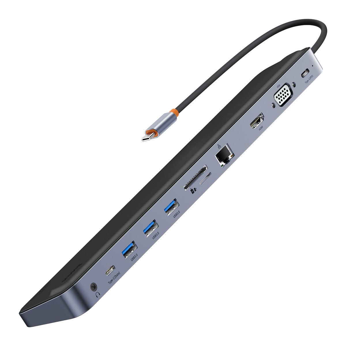 USB-хаб концентратор підставка Baseus EliteJoy Gen2 HUB 11in1 з кабелем USB Type C 0,25 м Gray (WKSX030013)