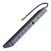 USB-хаб концентратор підставка Baseus EliteJoy Gen2 HUB 11in1 з кабелем USB Type C 0,25 м Gray (WKSX030013)