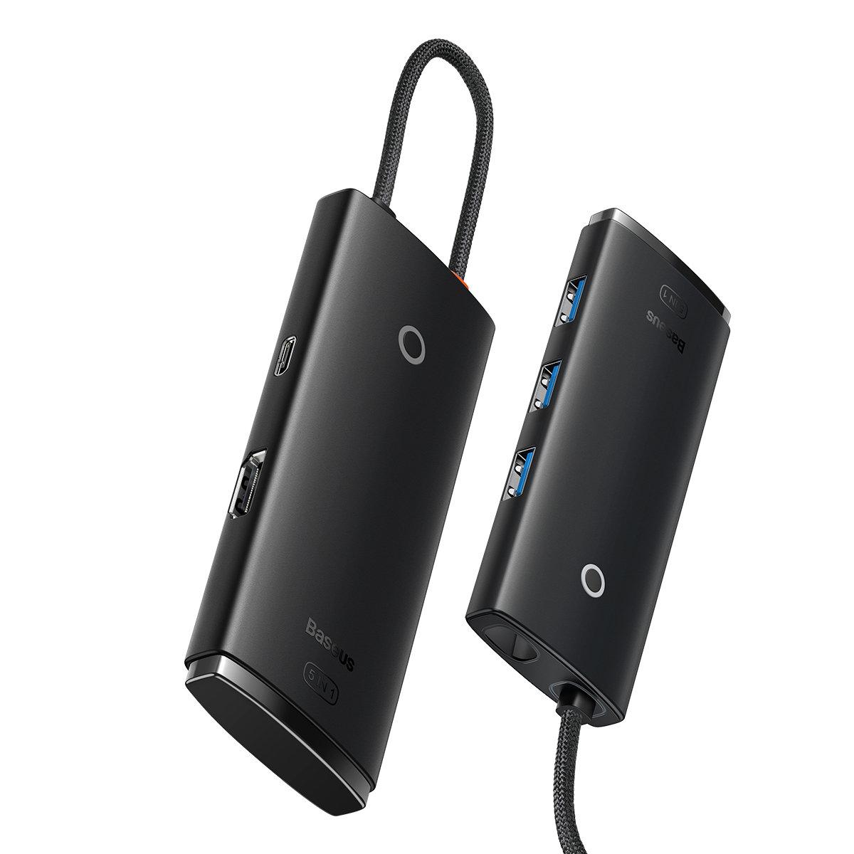 USB-хаб концентратор Baseus Lite Series USB Type C - HDMI / 4x USB 3.0 кабель 20 см Black (WKQX040001)