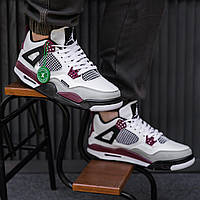 Мужские кроссовки Nike Air Jordan 4 Retro Bordo (бело-серые с бордовым) повседневные демисезонные кроссы 2429