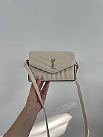 Женская сумка клатч Yves Saint Laurent Kate Box Beige/Gold (бежевая) KIS06044 маленькая сумочка с эмблемой YSL