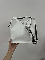 Женская сумка Prada Leather Hobo Bag White (белая) KIS05073 стильная изящная гламурная сумочка Прада cross