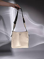 Женская сумка Prada Leather Hobo Bag Cream (кремовая) KIS05071 стильная изящная гламурная сумочка Прада cross