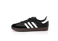 Мужские кроссовки Adidas Samba OG (чёрные с белым) короткие повседневные спортивные осенние кеды К14313 тренд